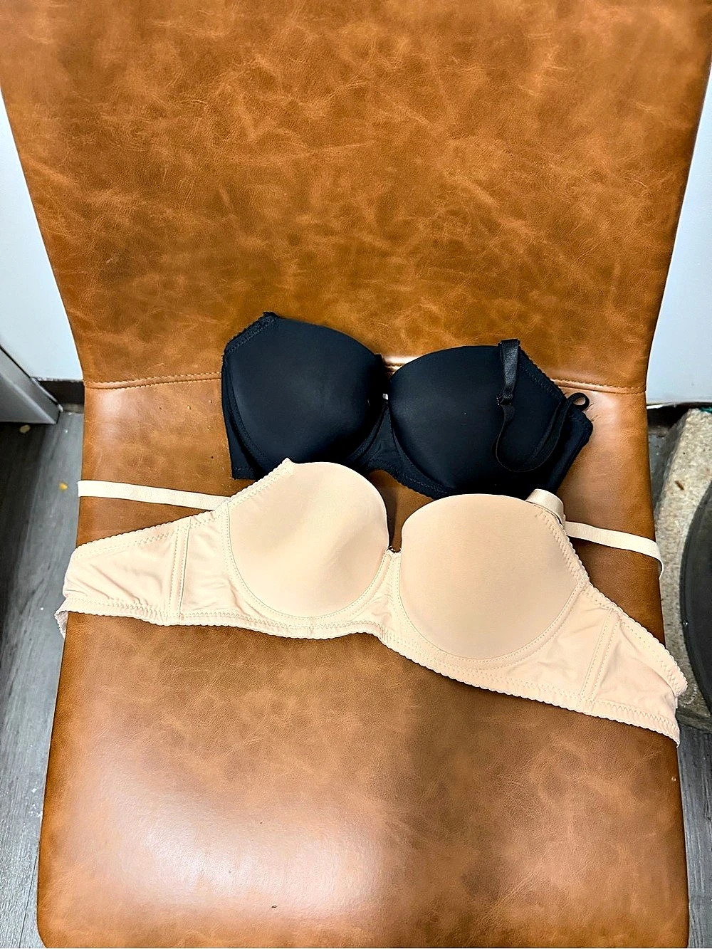 Strapless T-Shirt Bras in Black & Beige